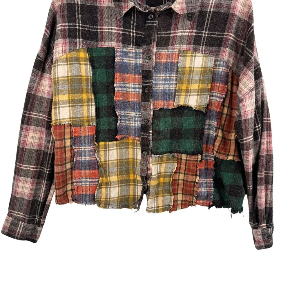 BDG Urban Outfitters Patchwork Plaid Flannel Button‎ Down Shirt Medium Festival - Picture 4 of 12